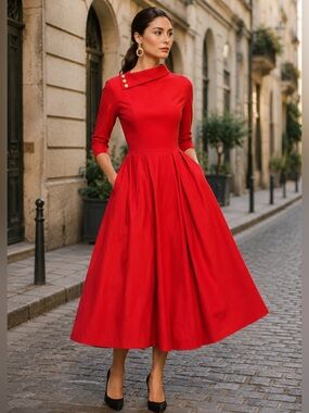 Chillinen Red Vintage-Style Fit & Flare Dress 261